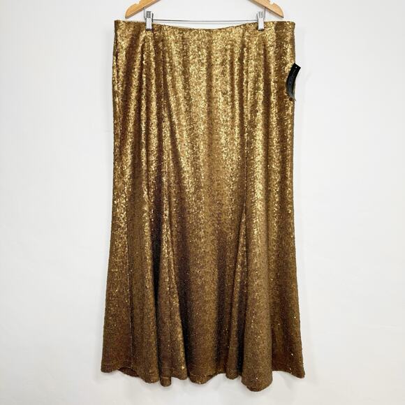 NWT Lane Bryant Sequin Maxi Skirt Gold Metallic Mermaid Vegas Holiday Size 22 - Picture 2 of 10